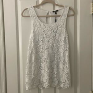 Cupio White Lace Overlay Floral White Tank Top - Size M